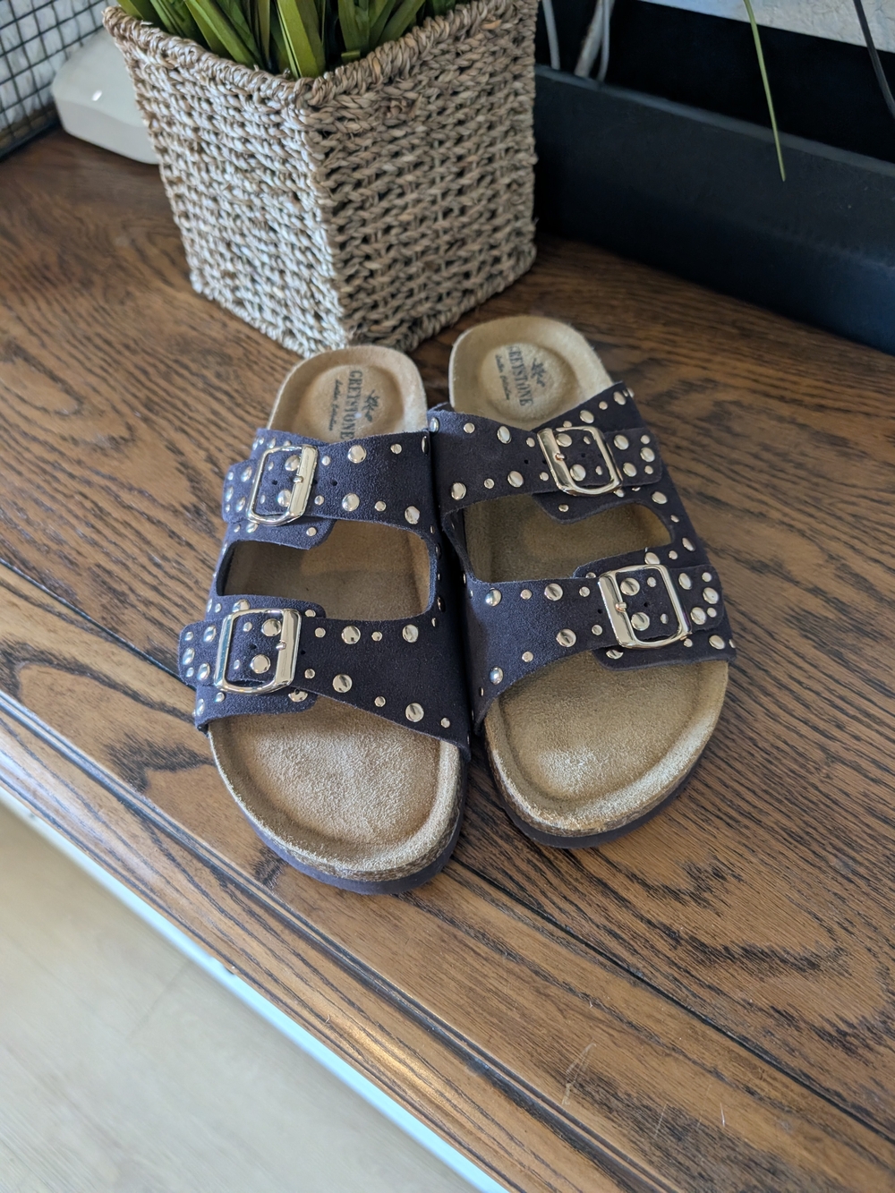 Women's Studded Double-Buckle Sandals - Brown